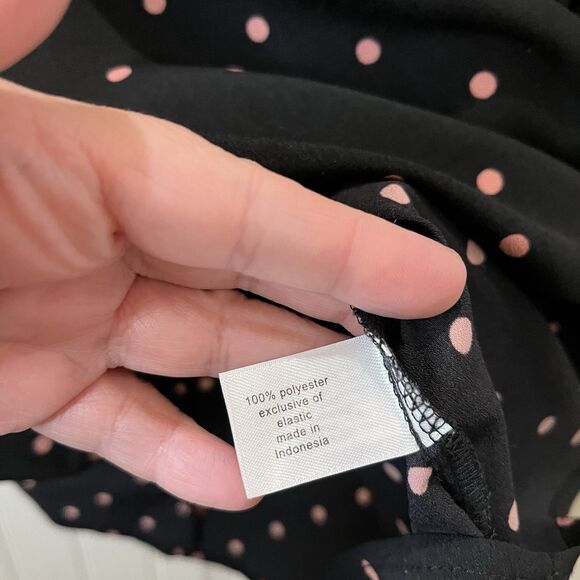 Lane Bryant Black Pink Polka Dots Ruffle Short Sleeves Top Blouse Womens Size 14 - Picture 6 of 10